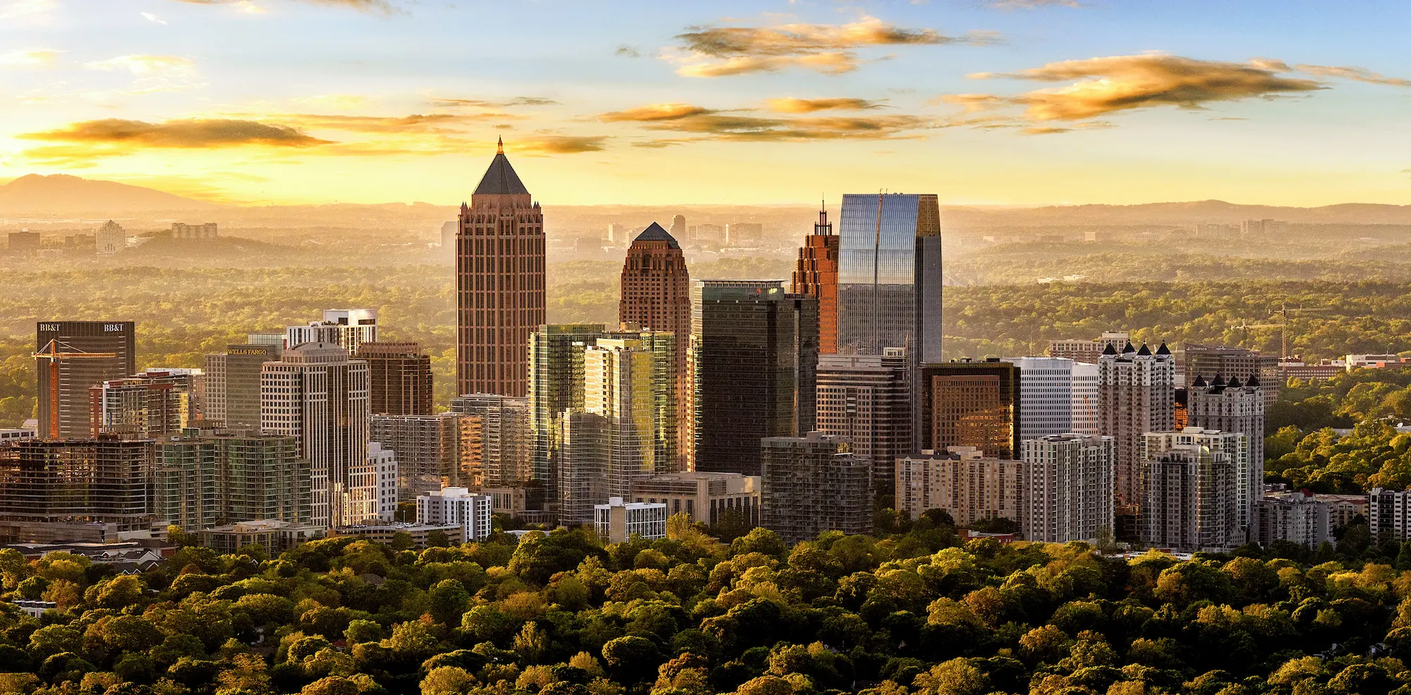Aerial Photo of Midtown Atlanta during Golden Hour. © 2018, Gene Phillips, Courtesy of ACVB & AtlantaPhotos.com.
